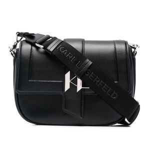 Brand new with tags Karl Lagerfeld, black genuine leather, medium saddle bag!